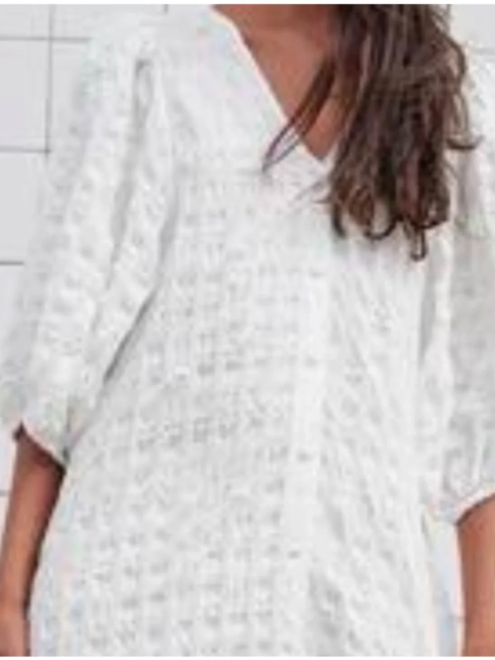 ZARA White Textured Balloon Puff Sleeve Button Down Midi Dress Large